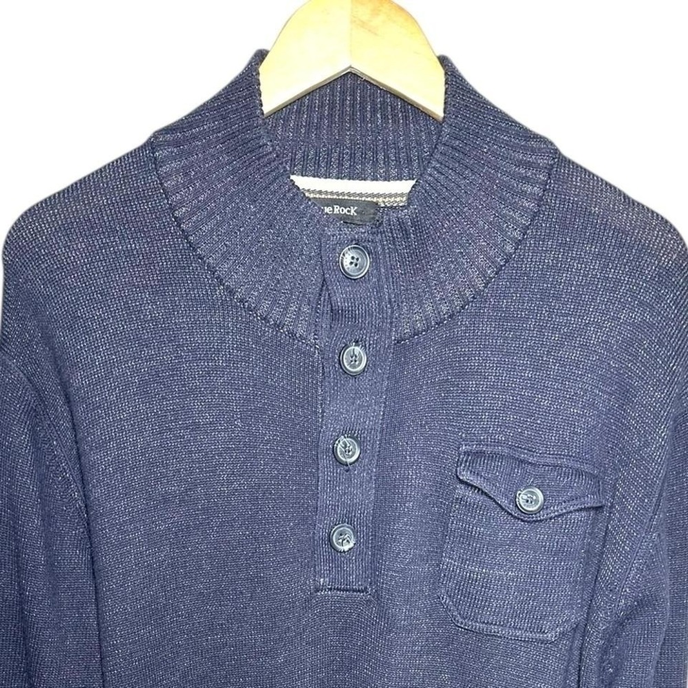 True Rock Henley Sweater Mens XL Navy Blue Excellent Mock Neck Button Pocket